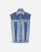 Pinko Sleeveless Denim Jacket With Mini Studs Mid Wash