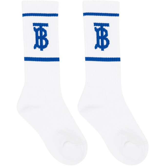 Photo: Burberry White and Blue Intarsia Monogram Socks