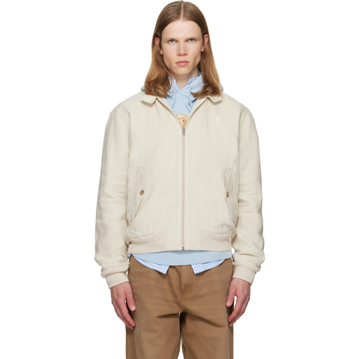 Polo Ralph Lauren Beige Linen Herringbone Windbreaker Jacket
