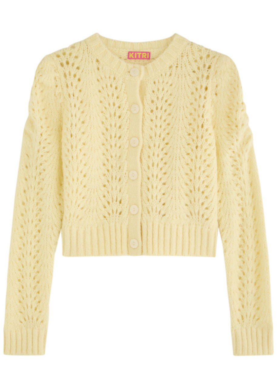 Kitri Matilda Pointelle-knit Cardigan Yellow