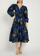 Sister Jane Blues Floral-jacquard Woven Midi Dress Blue
