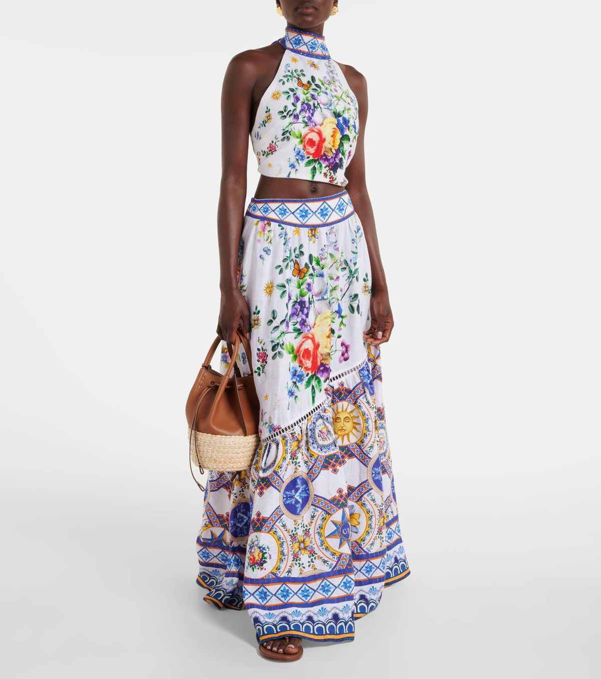 Camilla Printed linen maxi skirt