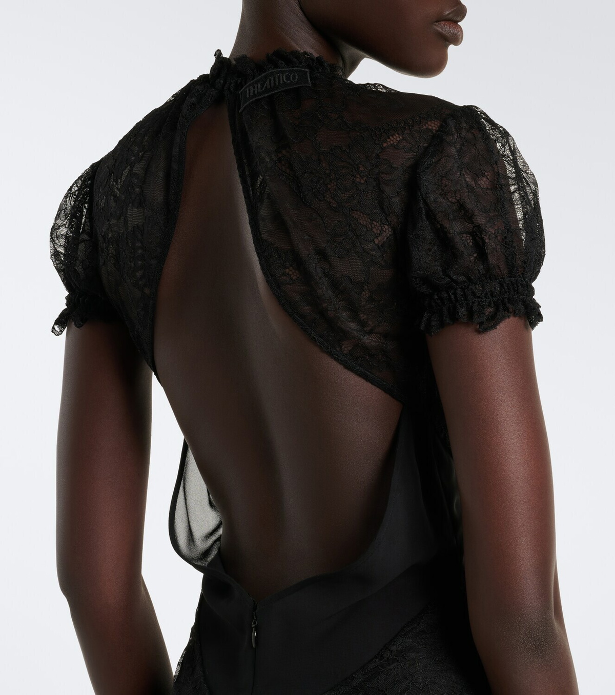 The Attico Semi-sheer asymmetric lace midi dress