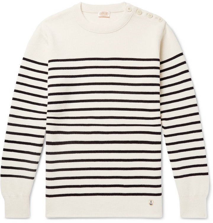 Photo: Armor Lux - Molene Slim-Fit Button-Embellished Striped Wool Sweater - Cream