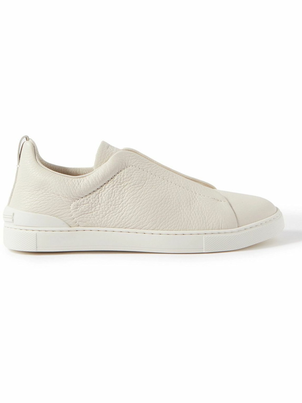 Photo: Zegna - Triple Stitch Full-Grain Leather Sneakers - White