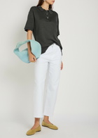 Tory Burch Distressed Silk-blend Polo top Dark Grey