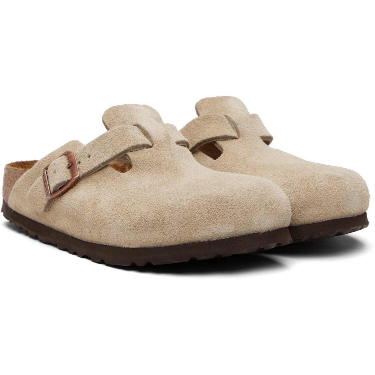 Birkenstock Taupe Regular Boston Soft Footbed Suede Leather Loafers