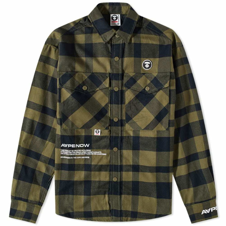 Photo: Men's AAPE AAPE Now Check Flannel Shirt in Olive
