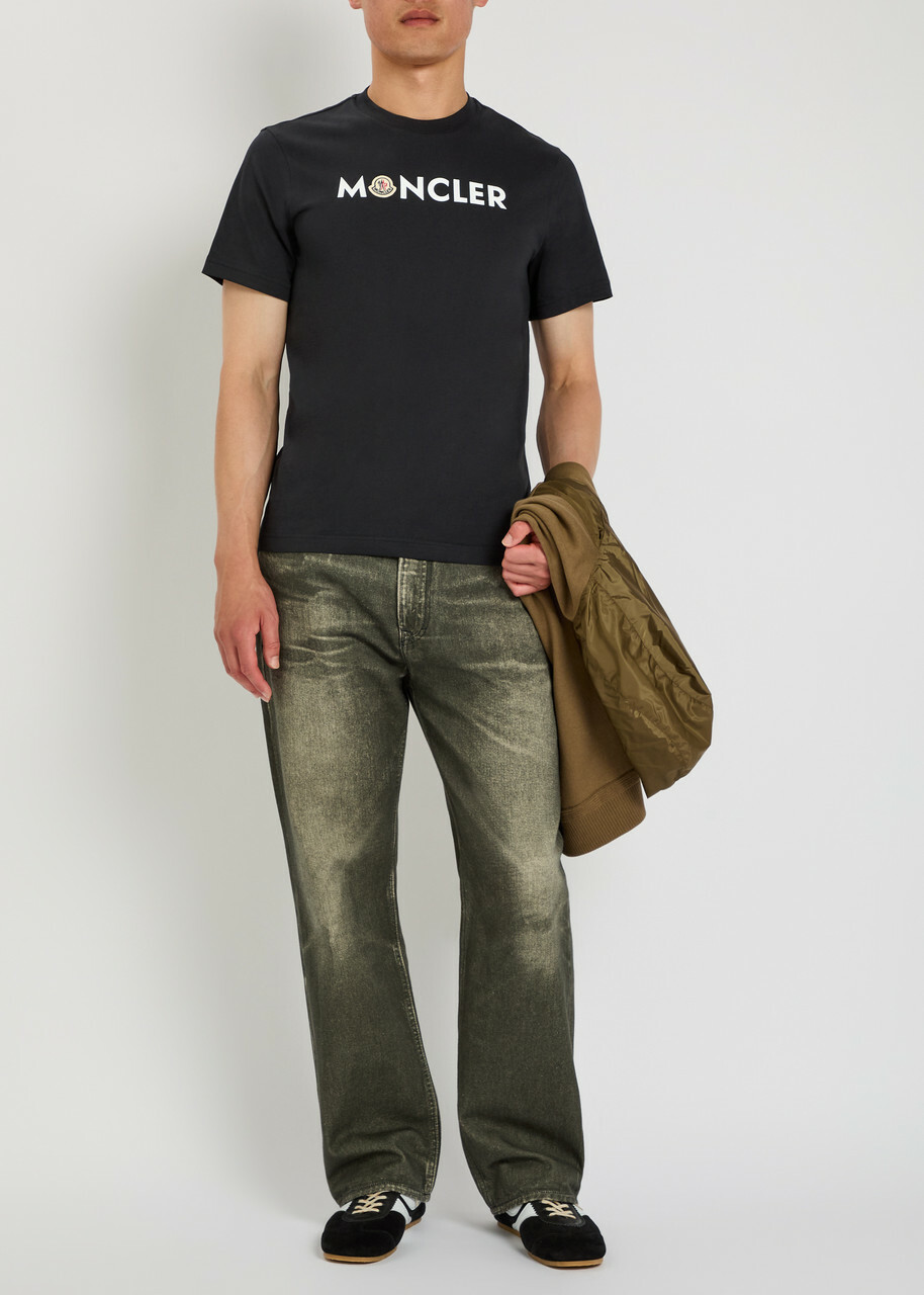 Moncler Logo-print and Appliquéd Cotton T-shirt Navy