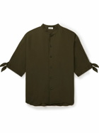 SAINT LAURENT - Grandad-Collar Silk Shirt - Green