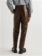 Bottega Veneta - Straight-Leg Snake-Effect Leather Trousers - Brown