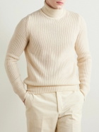 De Petrillo - Slim-Fit Ribbed Merino Wool and Cashmere-Blend Rollneck Sweater - Neutrals