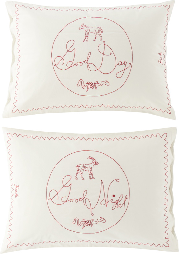 Photo: Bode Two-Pack Off-White Night & Day Pillowcase Set