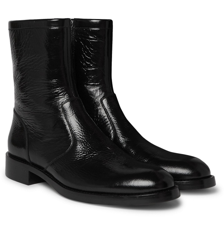 Photo: Givenchy - Cruz Cracked Patent-Leather Boots - Black