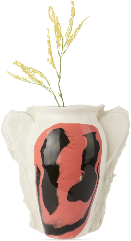 Photo: DUM KERAMIK Off-White & Red Large Smiley Face Vase