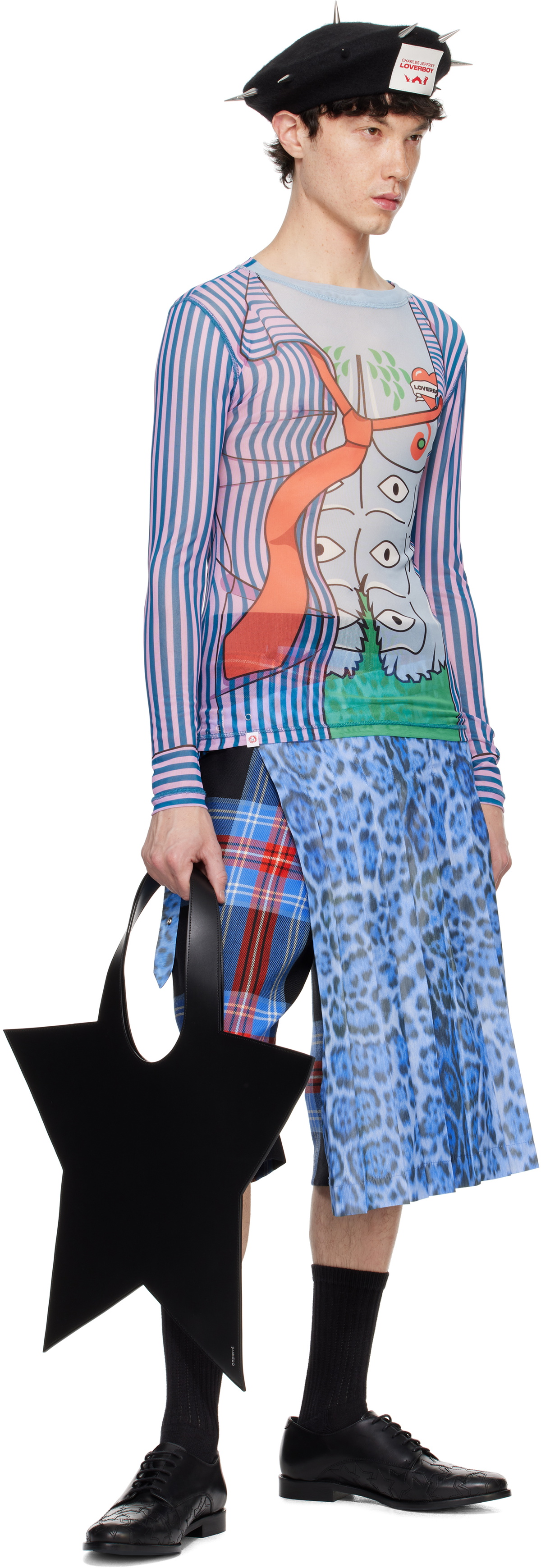 Charles Jeffrey LOVERBOY Blue & Red Pleated Skort
