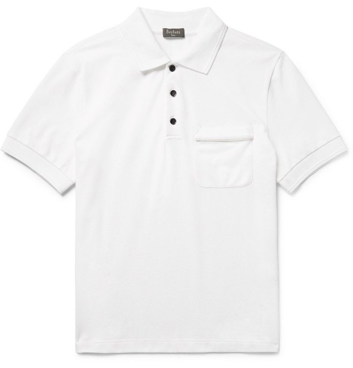 Photo: Berluti - Leather-Trimmed Cotton-Piqué Polo Shirt - Men - White