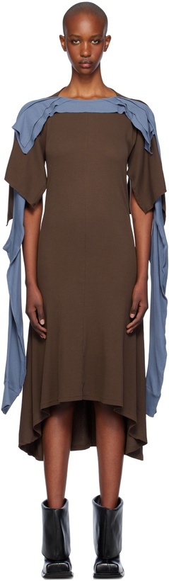 Photo: Kiko Kostadinov Brown & Blue Circe Midi Dress