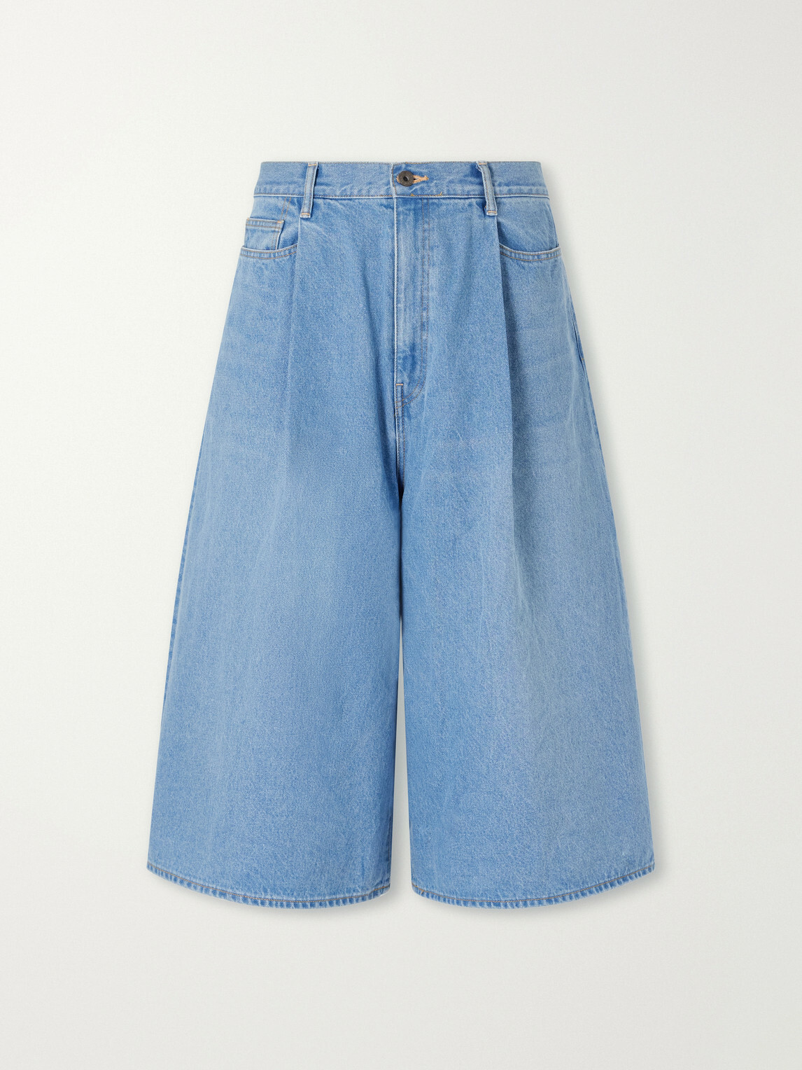 KAPITAL - Wide-Leg Pleated Denim Shorts - Blue