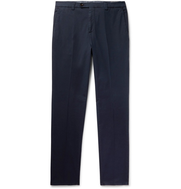 Photo: Brunello Cucinelli - Garment-Dyed Stretch-Cotton Twill Trousers - Blue