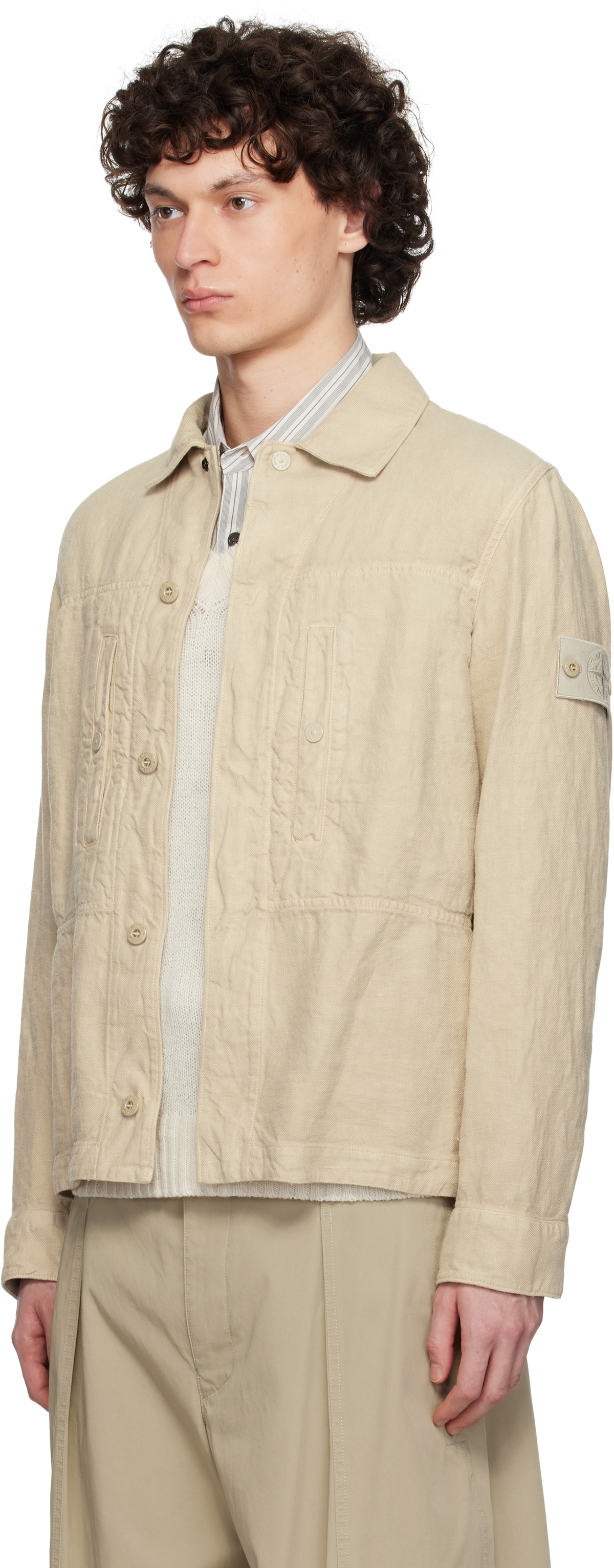 Stone Island Beige Diagonal Linen Overshirt Stone Island