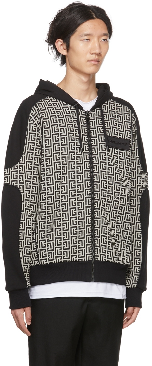 Balmain Mini Monogram Jacquard Hoodie in Brown for Men