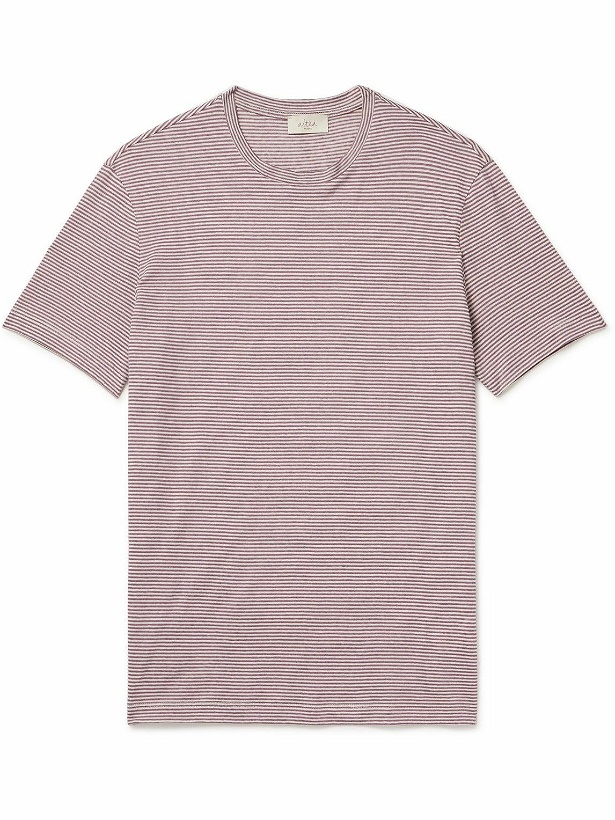 Photo: Altea - Lewis Striped Linen and Cotton-Blend T-Shirt - Purple