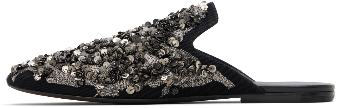 Dries Van Noten Black Embellished Slippers