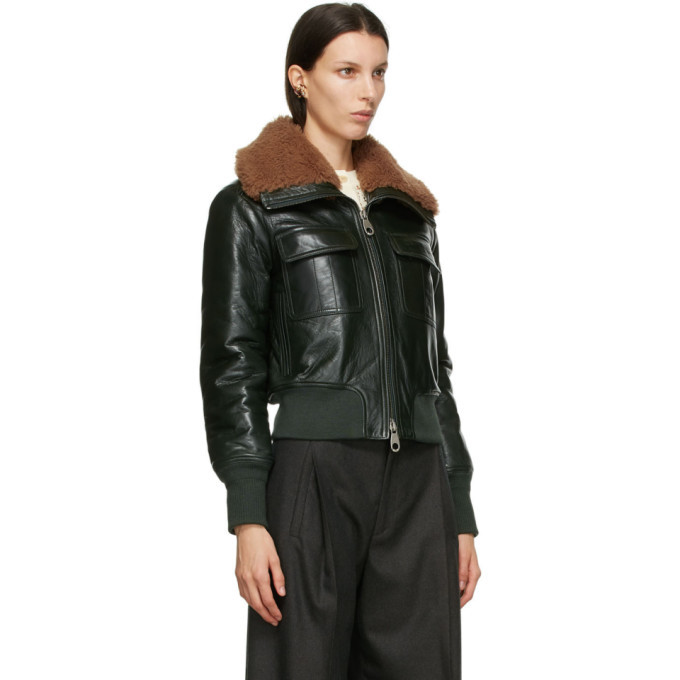 Chloe Green Lambskin Shearling Collar Jacket Chloe