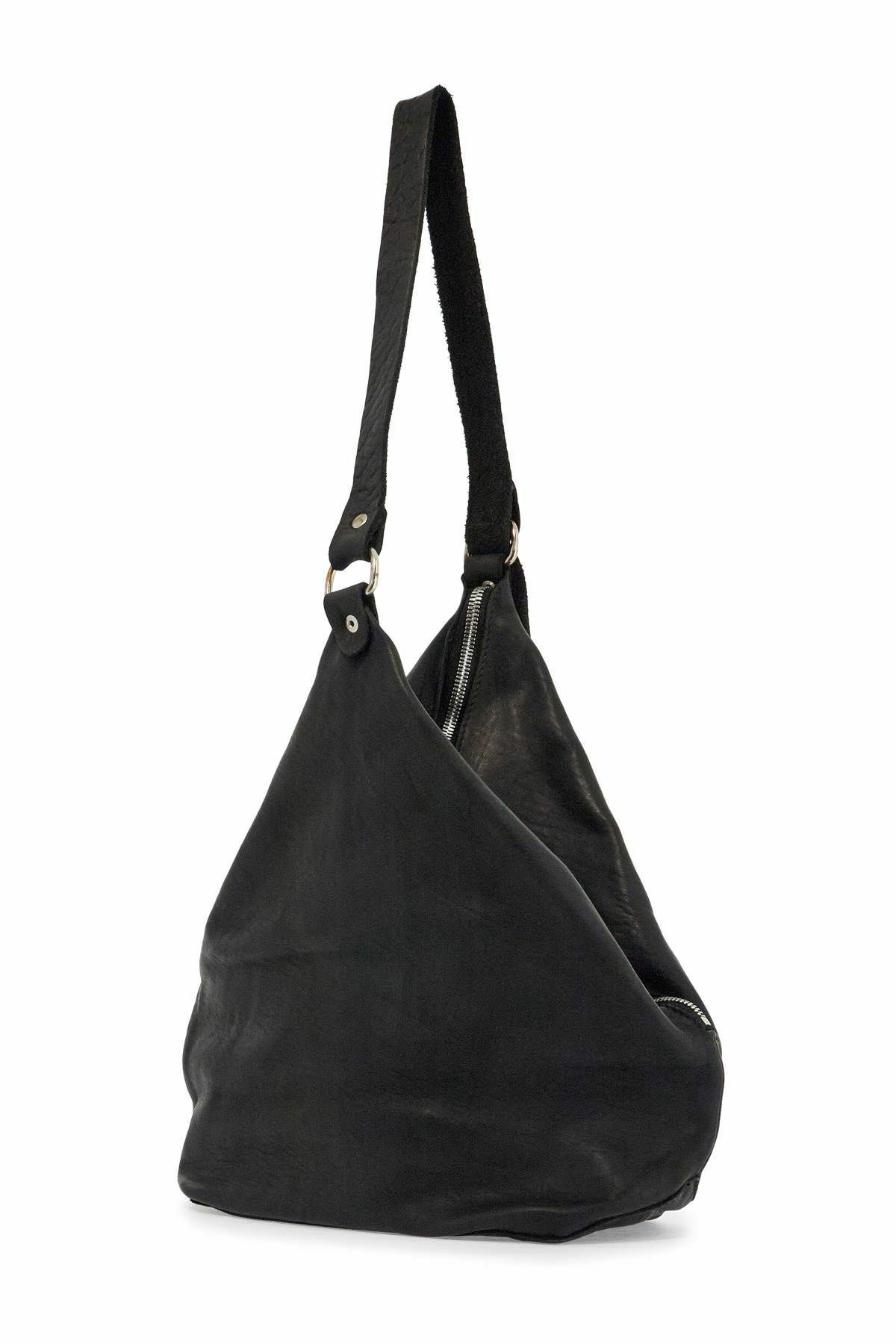GUIDI black horse leather triangular bag with zip closure GUIDI black horse leather triangular bag with zip closure