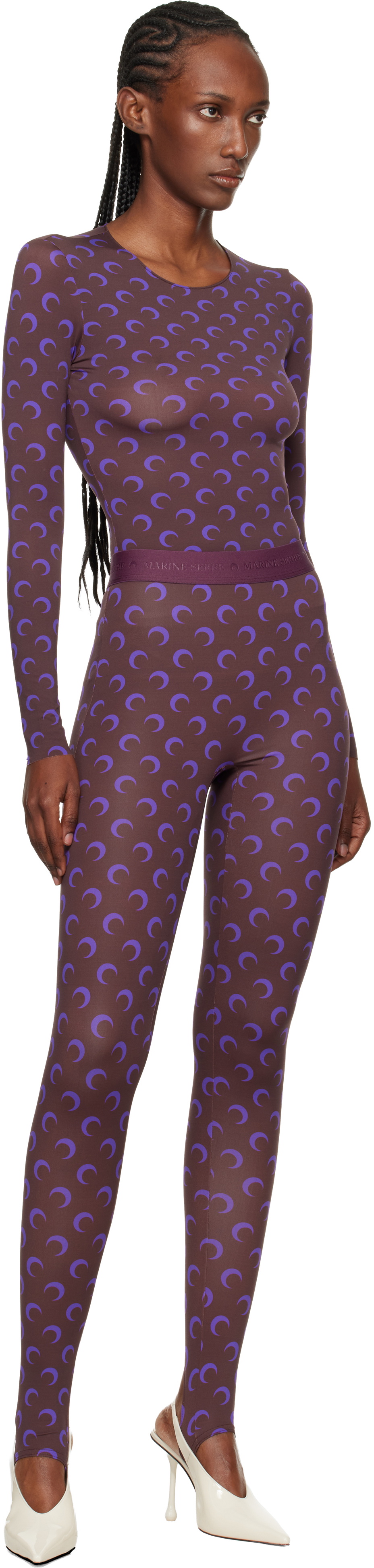 Marine Serre Brown & Purple Recycled Moon Jersey Stirrup Leggings