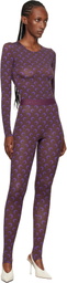 Marine Serre Brown & Purple Recycled Moon Jersey Stirrup Leggings