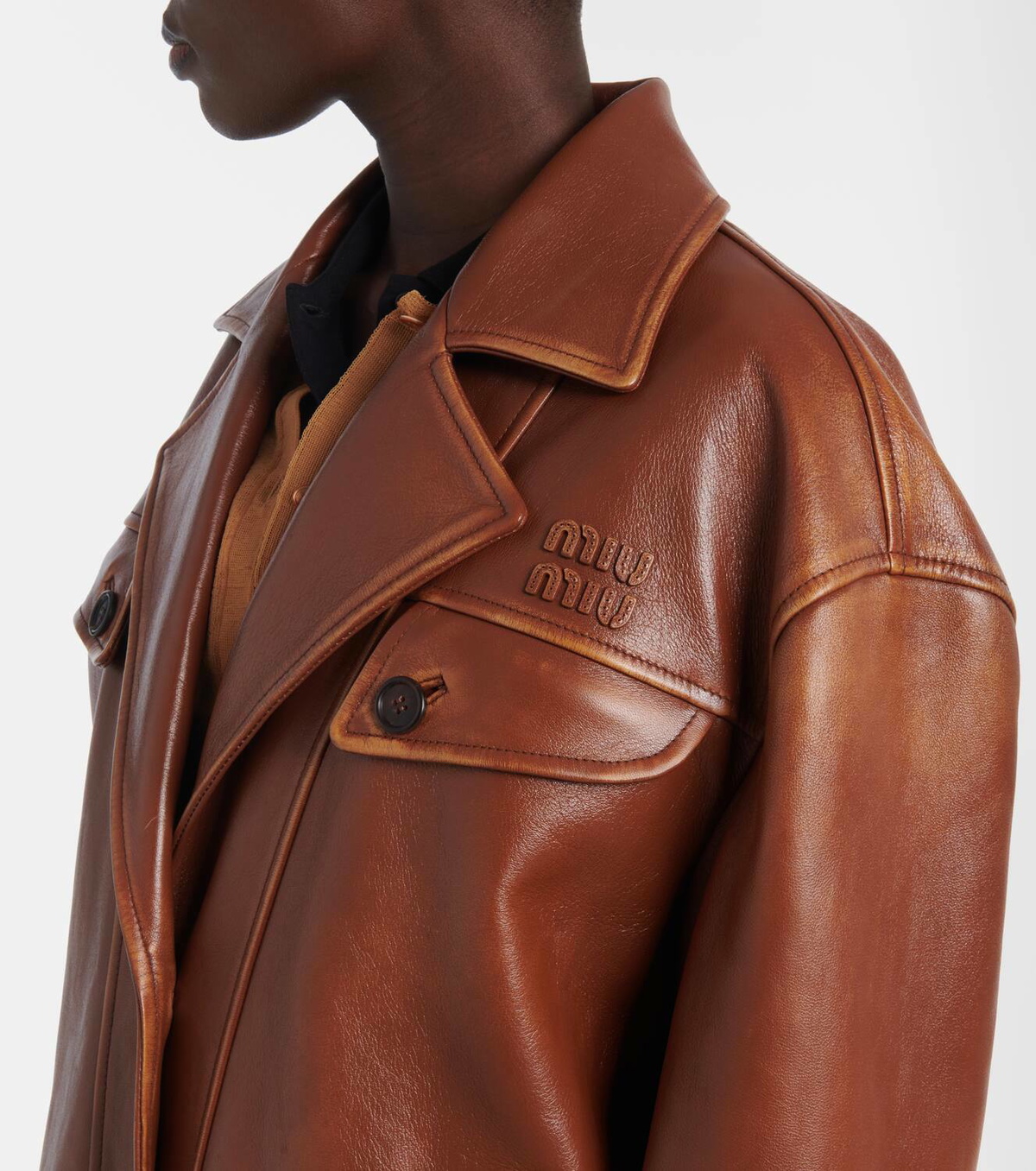 ジャケット・アウター Miu Miu Leather Jacket Leather jacket in black - Miu Miu | Mytheresa