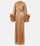 Costarellos Ruffled Lurex georgette gown