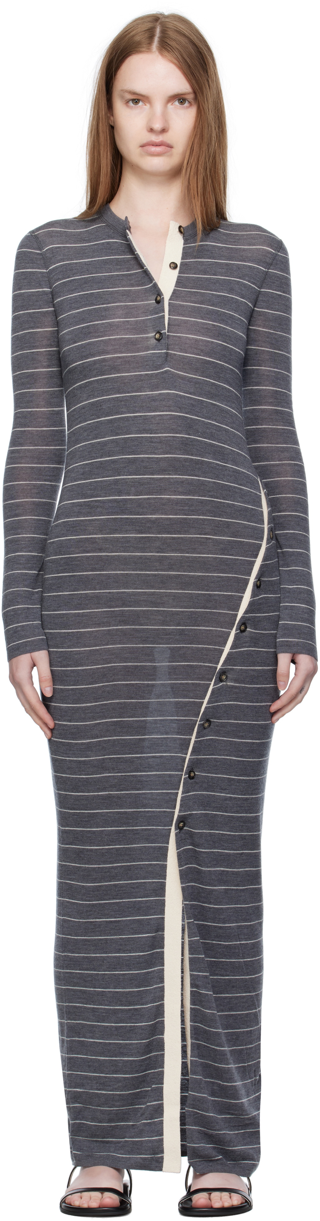 Nanushka Gray Dakoa Striped Terry Merino Maxi Dress
