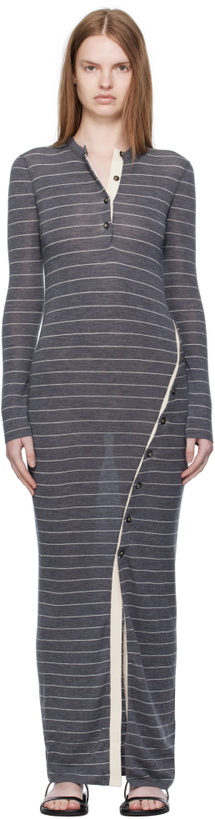 Photo: Nanushka Gray Dakoa Striped Terry Merino Maxi Dress