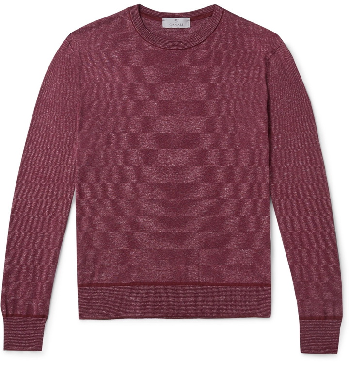 Photo: Canali - Striped Mélange Cotton Sweater - Burgundy