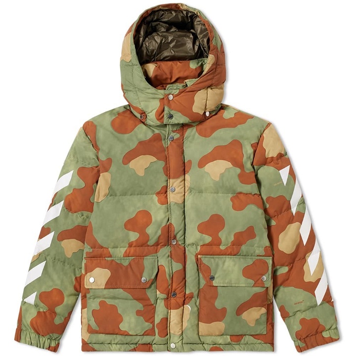 Photo: Off-White Diagonals Camouflage Down Jacket Green
