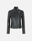 Pinko Leather Biker Jacket With Fabric Back Limo Black