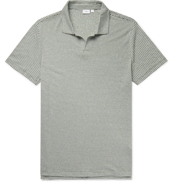 Photo: Onia - Shaun Striped Linen-Blend Polo Shirt - Green