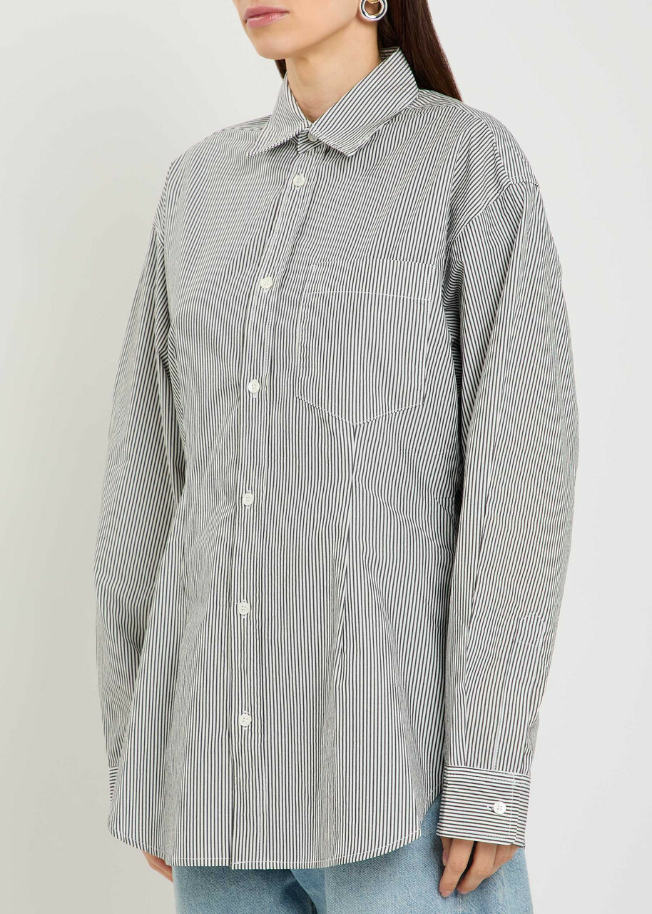 Agolde Cinched Striped Cotton-poplin Shirt Grey