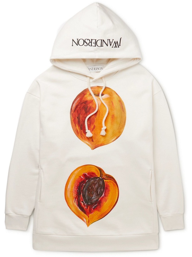 Photo: JW Anderson - Logo-Embroidered Printed Cotton-Jersey Hoodie - White