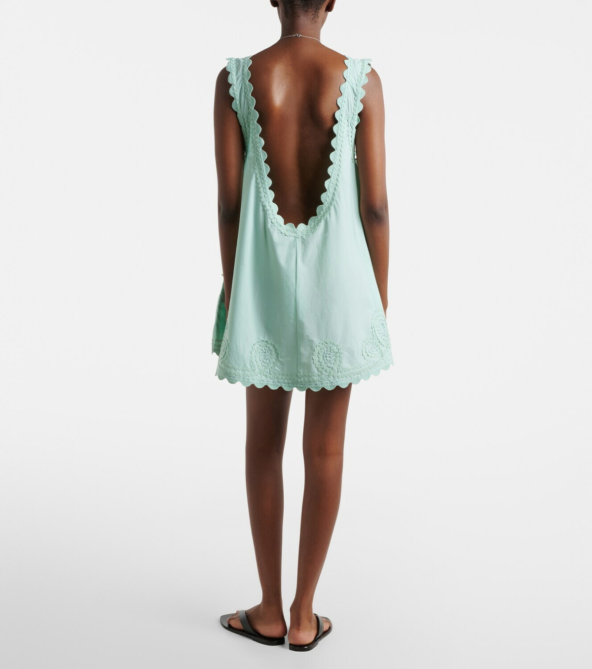 Juliet Dunn Embroidered scalloped cotton poplin minidress