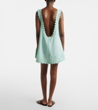 Juliet Dunn Embroidered scalloped cotton poplin minidress