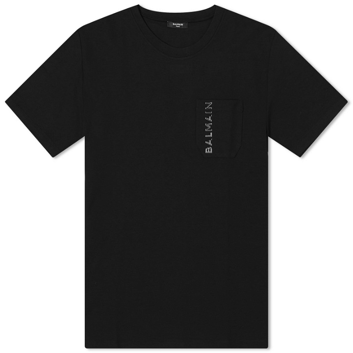 Photo: Balmain Men's Laminato Logo T-Shirt in Black/Dark Grey