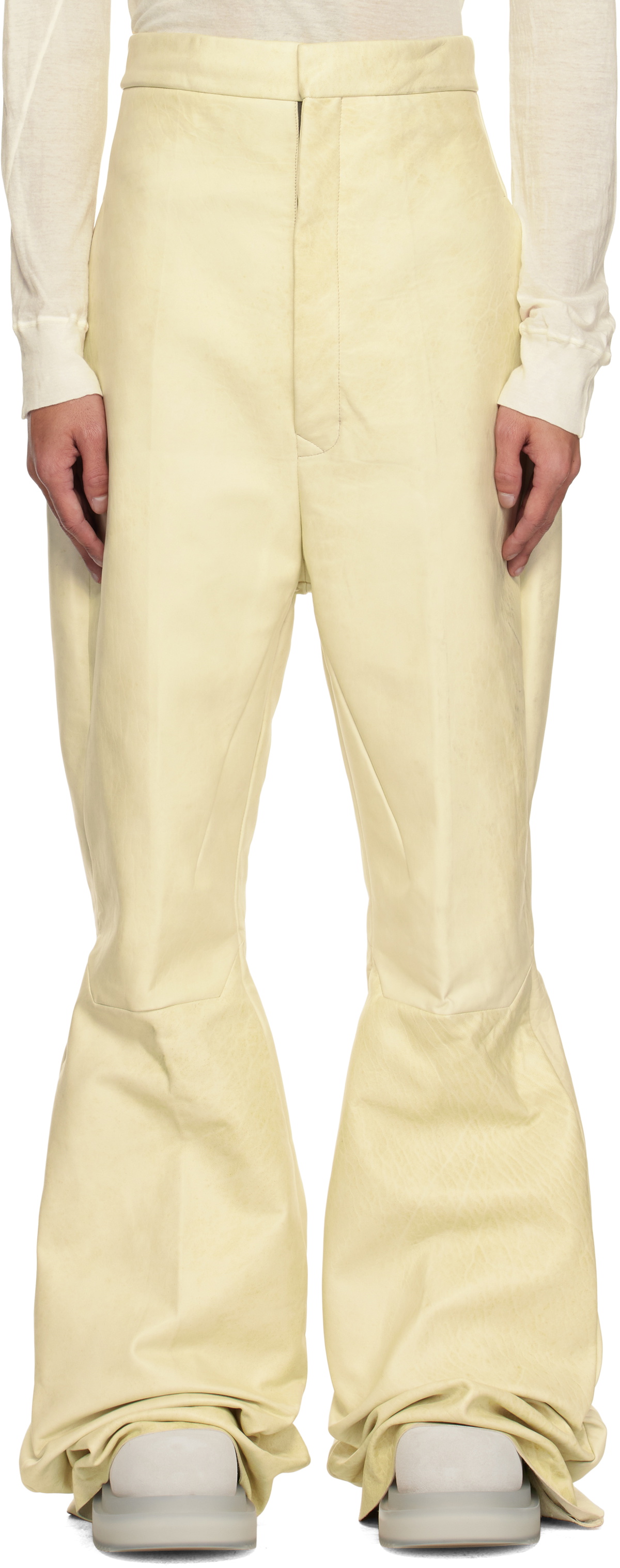 Rick Owens Beige Hollywood Dirt Bolan Leather Trousers