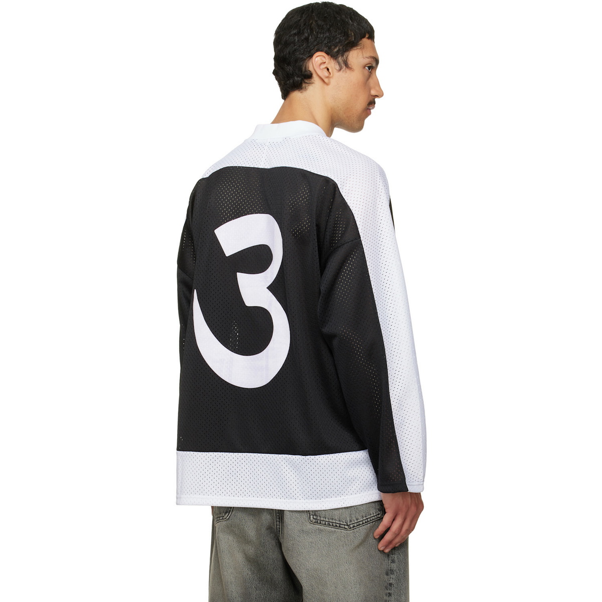 Palm Angels Black & White Thai Logo Mesh Loose Long-Sleeved T-shirt