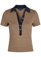 Veronica Beard Kearney Striped Stretch-cotton top Brown
