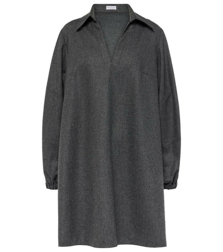 Photo: Brunello Cucinelli Balloon-sleeve flannel minidress