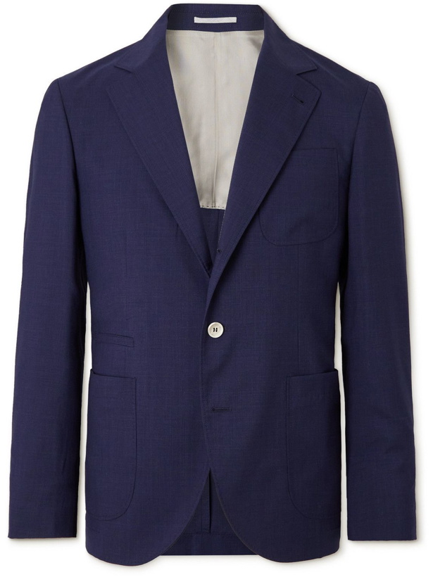 Photo: Brunello Cucinelli - Unstructured Prince of Wales Checked Wool and Silk-Blend Blazer - Blue